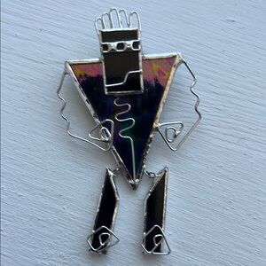 Abstract Robot Silver, Black and Multi Brooch